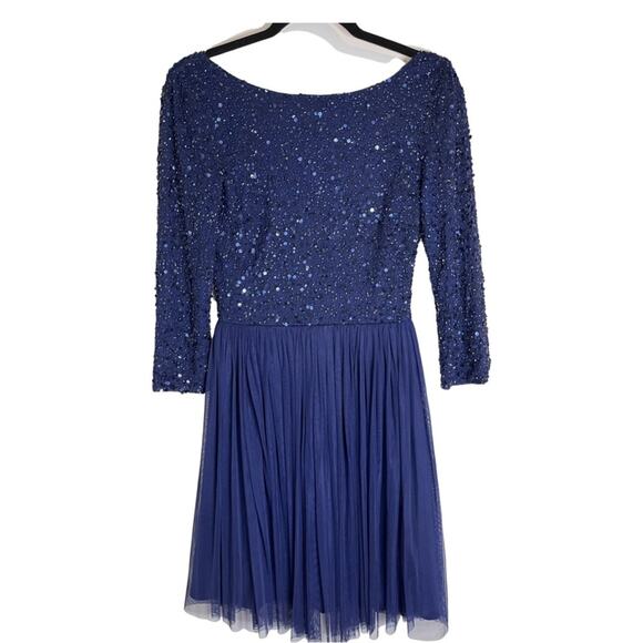NWT QUIZ Womens Navy Zippered Embellished Mesh 3/4 Sleeve Boat Neck Party Dress. - Picture 1 of 5